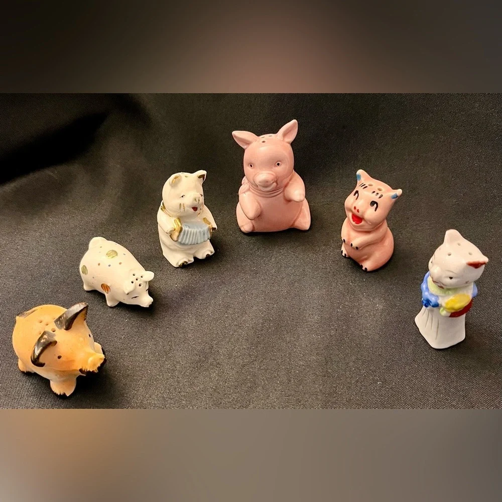 6pc Lot VTG Japan MCM Anthropomorphic Ceramic Pig Figurines Kitschy Whimsigoth